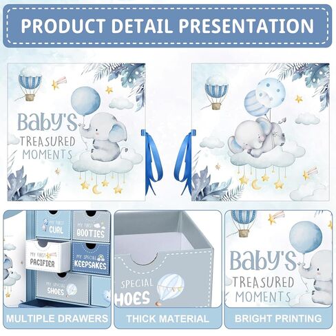 Beeveer Baby Keepsake Box Newborn Memory Organizer with 9 Labeled Compartments Baby's First Keepsake Book Animal Theme Keepsake Gift Box for Pregnancy Mother"s Day Baby Shower New Baby Maternity in Saudi Arabia