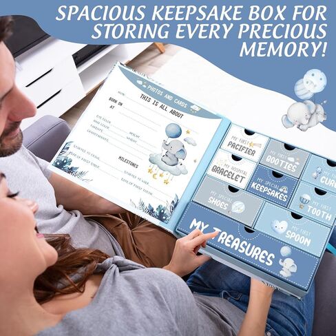 Beeveer Baby Keepsake Box Newborn Memory Organizer with 9 Labeled Compartments Baby's First Keepsake Book Animal Theme Keepsake Gift Box for Pregnancy Mother"s Day Baby Shower New Baby Maternity in Saudi Arabia