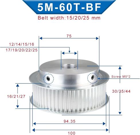 5M-60T بكرة تتحمل الداخلية 12/14/15/16/17/19/20 مللي متر فتحة عجلة الألومنيوم عرض 16/21 1 قطعة (12 مللي متر ، 16 مللي متر) in Kuwait