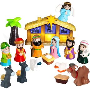 25 Pcs Nativity Set for Kids with Light, Christmas Nativity Toys Kids Nativity Play Set Include Baby Jesus, Mary, Joseph, Manger, Small Nativitys Scene for Toddlers Children Christian Religious Gifts in Kuwait