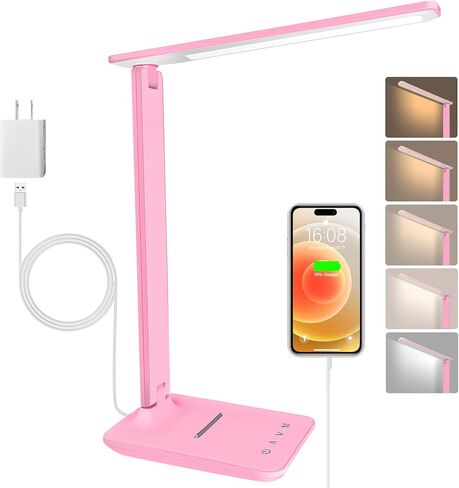 LED Desk Lamp Table Lamp Dimmable Reading Lamp with USB Charging Port 5 Lighting Modes 5 Brightness Levels, Sensitive Control, 30/60 min Auto Timer, Eye-Caring Office Lamp (Black 1.0) in Saudi Arabia