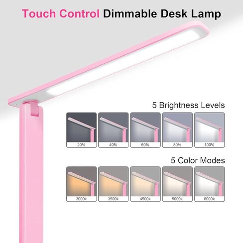 LED Desk Lamp Table Lamp Dimmable Reading Lamp with USB Charging Port 5 Lighting Modes 5 Brightness Levels, Sensitive Control, 30/60 min Auto Timer, Eye-Caring Office Lamp (Black 1.0) in Saudi Arabia