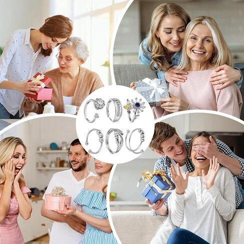 حلقة تململ مضادة للقلق للنساء، 6 قطع حلقات تململ مفتوحة وقابلة للتعديل، حلقة دوارة مضادة للقلق، حلقات خرز على شكل زهرة النحل، عناصر إغاثة لطيفة هدية in Saudi Arabia
