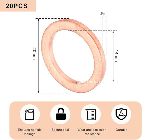 10 PCS Oil Drain Plug Gasket, 14mm Copper Crush Washer Coolant Seal Ring Replacement, Automotive Sealing Gaskets Compatible with OEM PN Part 007603-014106, Car Accessories in Saudi Arabia