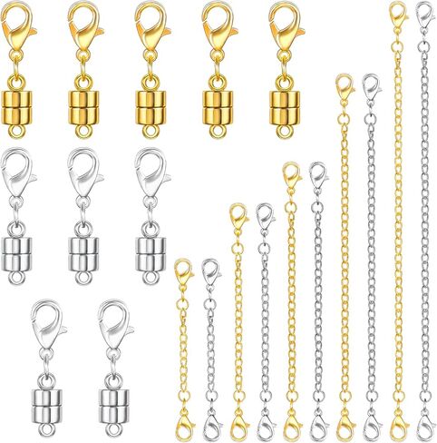 20 Pack Necklace Extenders, Magnetic Necklace Clasp with Lobster Clasp, 18K Plated Brass Jewelry Converters and Stainless Steel Extender, Suitable for Bracelet Necklaces Anklet Chains, Gold&Silver in Saudi Arabia