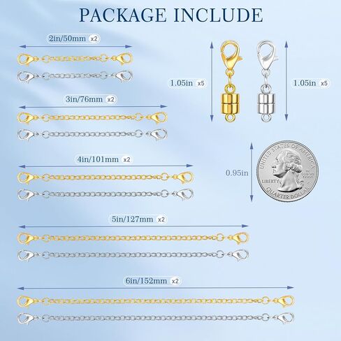 20 Pack Necklace Extenders, Magnetic Necklace Clasp with Lobster Clasp, 18K Plated Brass Jewelry Converters and Stainless Steel Extender, Suitable for Bracelet Necklaces Anklet Chains, Gold&Silver in Saudi Arabia