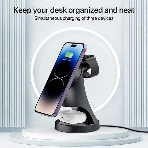 3 in 1 Wireless Charging Station for Apple Devices,Magsafe Charger for IPhone17 16 15 14 13 12 Pro/Max/Plus/Mini Wireless Charger Station for AirPods 2/3/4/Pro iWatch Ultra11/10/9//8/7/SE/6/5/4/3/2 in Saudi Arabia