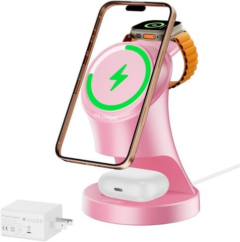 3 in 1 Wireless Charging Station for Apple Devices,Magsafe Charger for IPhone17 16 15 14 13 12 Pro/Max/Plus/Mini Wireless Charger Station for AirPods 2/3/4/Pro iWatch Ultra11/10/9//8/7/SE/6/5/4/3/2 in Saudi Arabia