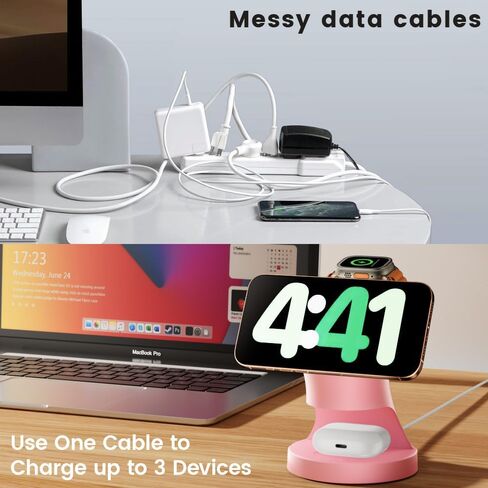 3 in 1 Wireless Charging Station for Apple Devices,Magsafe Charger for IPhone17 16 15 14 13 12 Pro/Max/Plus/Mini Wireless Charger Station for AirPods 2/3/4/Pro iWatch Ultra11/10/9//8/7/SE/6/5/4/3/2 in Saudi Arabia