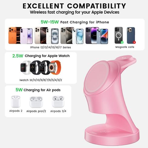 3 in 1 Wireless Charging Station for Apple Devices,Magsafe Charger for IPhone17 16 15 14 13 12 Pro/Max/Plus/Mini Wireless Charger Station for AirPods 2/3/4/Pro iWatch Ultra11/10/9//8/7/SE/6/5/4/3/2 in Saudi Arabia
