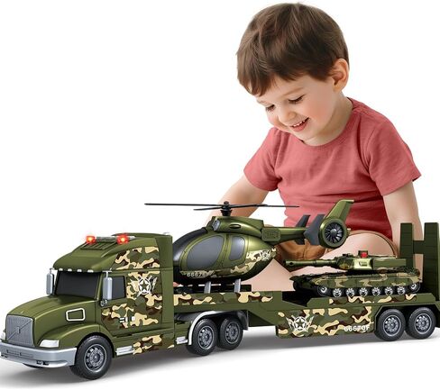 SpringFlower Toddler Boys Toys, 3 4 5 Large Fire Truck Toys with Lights Sounds, Truck Car with Racing Car and Helicopter, Semi Vehicle Brithday for 3 4 5 6 7 Boys Girls in Saudi Arabia