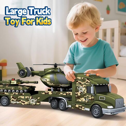 SpringFlower Toddler Boys Toys, 3 4 5 Large Fire Truck Toys with Lights Sounds, Truck Car with Racing Car and Helicopter, Semi Vehicle Brithday for 3 4 5 6 7 Boys Girls in Saudi Arabia