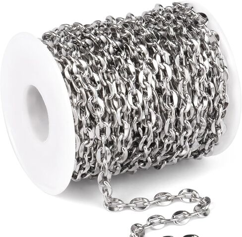 33 FT Stainless Steel Flat Cable Chains Roll, 4.5mm Width 304 Stainless Steel Oval Cable Link Chain Bulk Spool for Jewelry Making DIY Craft in Saudi Arabia