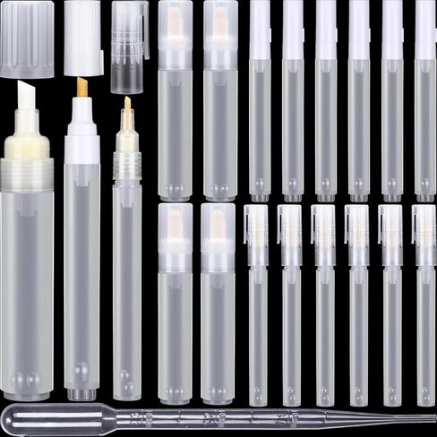 16 Pcs Refillable Acrylic Paint Markers 3 mm 6 mm 15 mm Empty Acrylic Markers White Refillable Paint Pen Round Tilted Flat Head Fillable Paint Pen with 3 ml Dropper for Oil Water Ink Art Painting Kit in Saudi Arabia