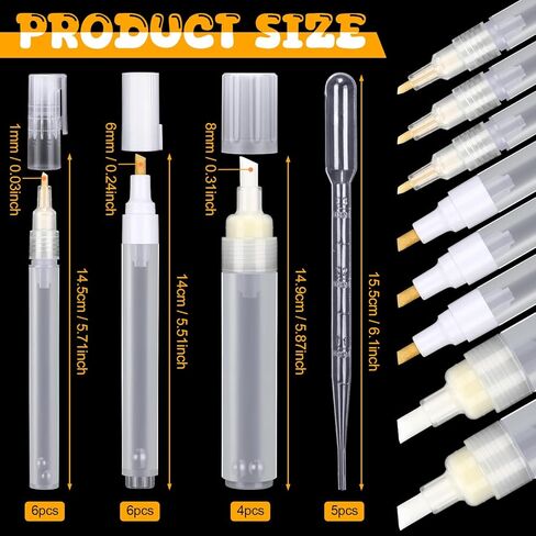 16 Pcs Refillable Acrylic Paint Markers 3 mm 6 mm 15 mm Empty Acrylic Markers White Refillable Paint Pen Round Tilted Flat Head Fillable Paint Pen with 3 ml Dropper for Oil Water Ink Art Painting Kit in Saudi Arabia