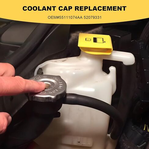 قطعتان من غطاء خزان سائل تبريد المحرك، غطاء خزان فائض مشعاع السيارة يحل محل OEM # 55111074AA 52079331، غطاء خزان المياه لاسترداد سائل التبريد لـ Voyager Wrangler Grand Cherokee in Kuwait