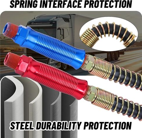 Semi Truck Air Lines Kit 15 FT 3 in 1 ABS Electric Power Line Air Hoses with 16" Double and Single Tender Spring Kit,Gladhands,Handles,Glad Hand Seals for Semi Truck Trailer Tractor in Kuwait