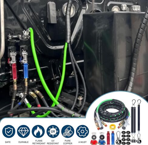 Semi Truck Air Lines Kit 15 FT 3 in 1 ABS Electric Power Line Air Hoses with 16" Double and Single Tender Spring Kit,Gladhands,Handles,Glad Hand Seals for Semi Truck Trailer Tractor in Kuwait