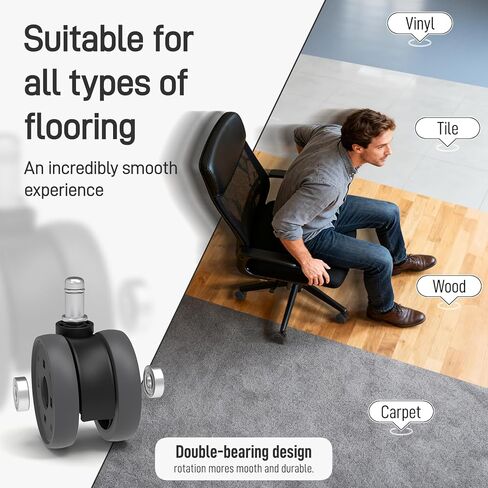 Office Desk Chair Wheels Replacement, Computer Gaming Casters for Carpet，3 Inch Stem 7/16-7/8 Set of 5 for Furniture Hardwood Hard Floors Chair Casters Tile Smooth Safe Quiet Rolling 660LB in Saudi Arabia