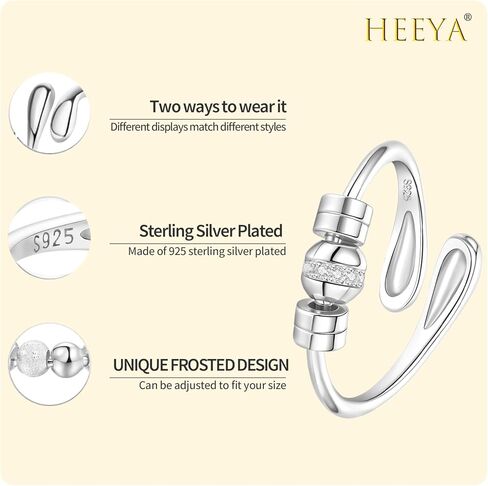 HEEYA Anxiety Rings for Women,Sterling Silver Plated Rings to my daughter,Adjustable Spinner Ring with Ball Bead,Anxiety Fidget Ring for Women,Thumb Jewelry for Birthday,Christmas with Gift Card in Saudi Arabia