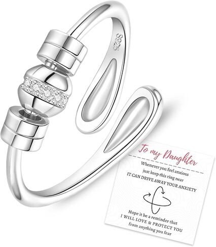 HEEYA Anxiety Rings for Women,Sterling Silver Plated Rings to my daughter,Adjustable Spinner Ring with Ball Bead,Anxiety Fidget Ring for Women,Thumb Jewelry for Birthday,Christmas with Gift Card in Saudi Arabia