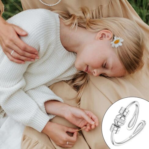 HEEYA Anxiety Rings for Women,Sterling Silver Plated Rings to my daughter,Adjustable Spinner Ring with Ball Bead,Anxiety Fidget Ring for Women,Thumb Jewelry for Birthday,Christmas with Gift Card in Saudi Arabia