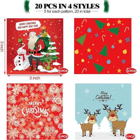 frantis 20 حزمة صناديق هدايا عيد الميلاد 5x5x5 بوصة، 4 تصاميم ريفية احتفالية تكويم صناديق هدايا الحفلات مع أغطية لملفات تعريف الارتباط، يعامل، ديكورات عطلة (مربع-5) in Kuwait