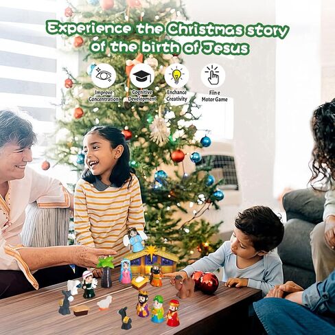 25 Pcs Nativity Set for Kids with Light, Christmas Nativity Toys Kids Nativity Play Set Include Baby Jesus, Mary, Joseph, Manger, Small Nativitys Scene for Toddlers Children Christian Religious Gifts in Kuwait