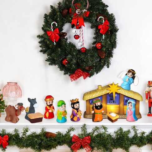 25 Pcs Nativity Set for Kids with Light, Christmas Nativity Toys Kids Nativity Play Set Include Baby Jesus, Mary, Joseph, Manger, Small Nativitys Scene for Toddlers Children Christian Religious Gifts in Kuwait