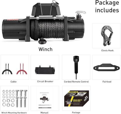 مجموعة ونش كهربائية بسعة 13000 رطل من AOTOWO، حبل صناعي، ونش مقاوم للماء بقدرة 12 فولت لسيارة الجيب، وسيارات الدفع الرباعي، والشاحنة مع جهاز تحكم عن بعد لاسلكي وجهاز تحكم عن بعد معلق in Kuwait