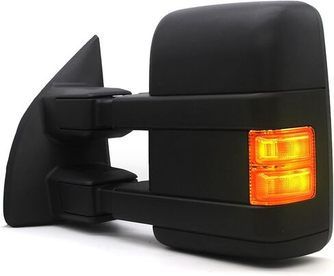 ReYee Driver Left Side Towing Mirror fit for 1999-2016 Ford F250 F350 F450 F550 Super Duty Manual Telescopic Power Heated with Amber Color Turn Signal Light Auxiliary Light Side Tow Mirror Black Cap in Saudi Arabia