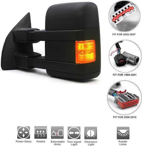 ReYee Driver Left Side Towing Mirror fit for 1999-2016 Ford F250 F350 F450 F550 Super Duty Manual Telescopic Power Heated with Amber Color Turn Signal Light Auxiliary Light Side Tow Mirror Black Cap in Saudi Arabia