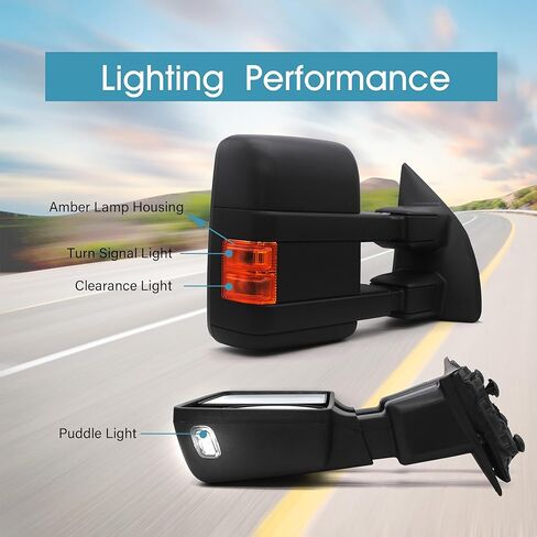 BOOLEE Driver Left Side Towing Mirrors fit for 1999-2007 Ford F250 F350 F450 F550 Super Duty Power Adjusted Heated Amber Turn Signal Light Manual Folding Telescoping Black Tow Mirrors in Saudi Arabia