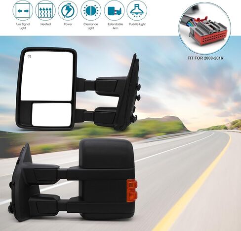 BOOLEE Driver Left Side Towing Mirrors fit for 1999-2007 Ford F250 F350 F450 F550 Super Duty Power Adjusted Heated Amber Turn Signal Light Manual Folding Telescoping Black Tow Mirrors in Saudi Arabia