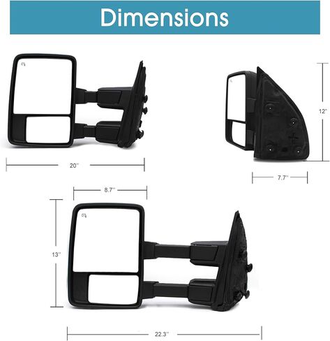 BOOLEE Driver Left Side Towing Mirrors fit for 1999-2007 Ford F250 F350 F450 F550 Super Duty Power Adjusted Heated Amber Turn Signal Light Manual Folding Telescoping Black Tow Mirrors in Saudi Arabia