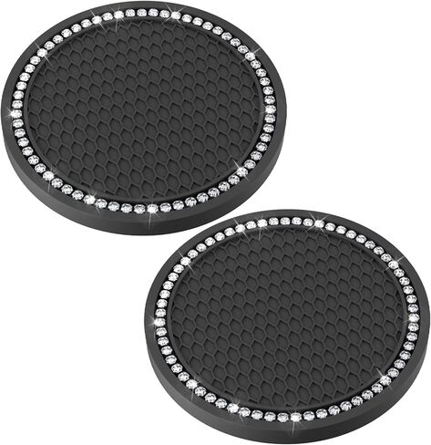 2 PCS Bling Cup Holder Coasters for Car, 2.75 inch Diamond Universal Non-Slip Silicone Cup Holder Coasters, Sparkly Bling Car Accessories for Women(White Diamond) in Saudi Arabia