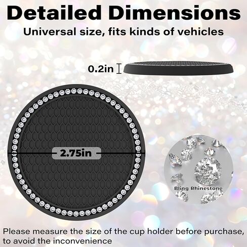 2 PCS Bling Cup Holder Coasters for Car, 2.75 inch Diamond Universal Non-Slip Silicone Cup Holder Coasters, Sparkly Bling Car Accessories for Women(White Diamond) in Saudi Arabia