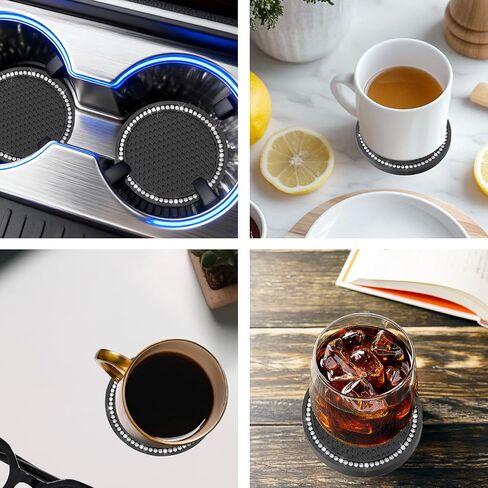 2 PCS Bling Cup Holder Coasters for Car, 2.75 inch Diamond Universal Non-Slip Silicone Cup Holder Coasters, Sparkly Bling Car Accessories for Women(White Diamond) in Saudi Arabia