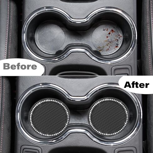 2 PCS Bling Cup Holder Coasters for Car, 2.75 inch Diamond Universal Non-Slip Silicone Cup Holder Coasters, Sparkly Bling Car Accessories for Women(White Diamond) in Saudi Arabia