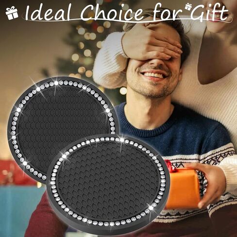 2 PCS Bling Cup Holder Coasters for Car, 2.75 inch Diamond Universal Non-Slip Silicone Cup Holder Coasters, Sparkly Bling Car Accessories for Women(White Diamond) in Saudi Arabia