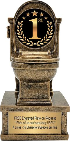Decade Awards Gold Toilet Bowl Action Pedestal Trophy - 7 Inch Tall - 1st 2nd 3rd, Bowling, Chili Cook Off, Cornhole, Disc Golf, Golf, Last Place, March Madness, FFL, Poker - Plate On Request in Kuwait