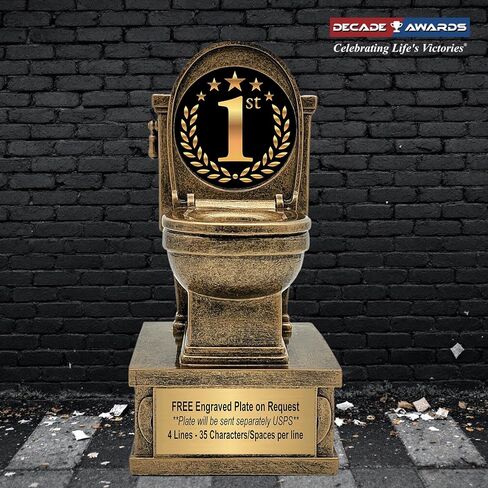 Decade Awards Gold Toilet Bowl Action Pedestal Trophy - 7 Inch Tall - 1st 2nd 3rd, Bowling, Chili Cook Off, Cornhole, Disc Golf, Golf, Last Place, March Madness, FFL, Poker - Plate On Request in Kuwait