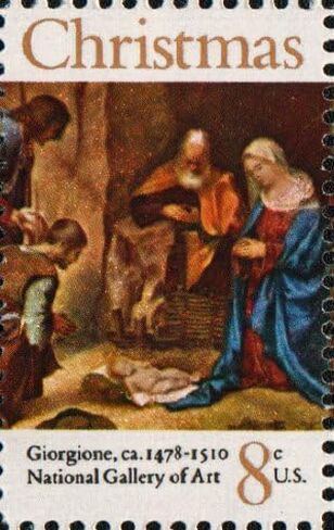 Christmas Nativity "Adoration of the Shepherds" by Giorgione (Scott #1444) Complete Sheet of 50 x 8¢ US Postage Stamps in Saudi Arabia