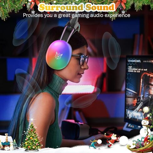 Cat Ear Gaming Headset with Microphone, RGB Rainbow Lighting, Surround Sound, 3.5mm Wired Over-Ear Headphones for PC/PS4/PS5/Switch/Laptop, Lightweight and Adjustable Headband in Kuwait
