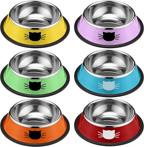 6 Pcs Cat Bowls for Food and Water Cat Dishes Stainless Steel PET Food Bowls 7 oz Anti Slip Metal PET Bowl with Removable Rubber Base Thicken Cat Feeding Bowl for Indoor Pets Kitten Small Dogs in Saudi Arabia