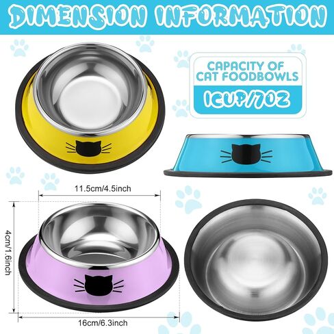 6 Pcs Cat Bowls for Food and Water Cat Dishes Stainless Steel PET Food Bowls 7 oz Anti Slip Metal PET Bowl with Removable Rubber Base Thicken Cat Feeding Bowl for Indoor Pets Kitten Small Dogs in Saudi Arabia