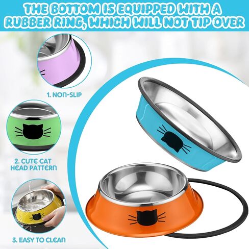 6 Pcs Cat Bowls for Food and Water Cat Dishes Stainless Steel PET Food Bowls 7 oz Anti Slip Metal PET Bowl with Removable Rubber Base Thicken Cat Feeding Bowl for Indoor Pets Kitten Small Dogs in Saudi Arabia