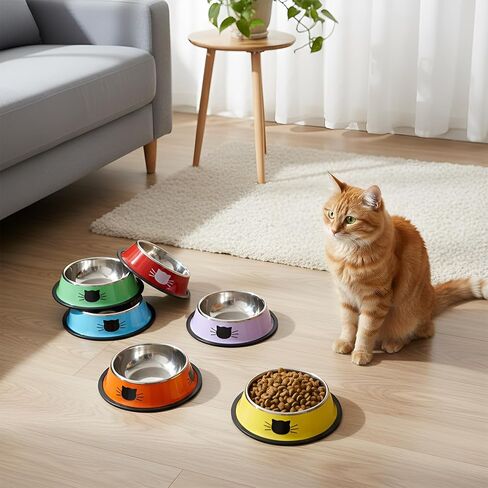 6 Pcs Cat Bowls for Food and Water Cat Dishes Stainless Steel PET Food Bowls 7 oz Anti Slip Metal PET Bowl with Removable Rubber Base Thicken Cat Feeding Bowl for Indoor Pets Kitten Small Dogs in Saudi Arabia