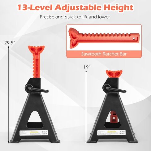 Goplus Jack Stands 12 طن، 2 حزمة 26,400 رطل حامل جاك مع ارتفاع رفع قابل للتعديل 19 بوصة - 29.5 بوصة، قفل المقبض، حامل مقبس السيارة شديد التحمل لسيارات الدفع الرباعي، سيدان، بيك اب، UTV in Saudi Arabia