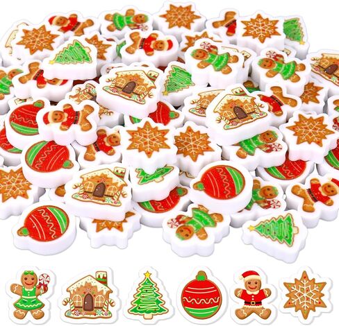 120 Pcs Christmas Mini Erasers Gingerbread Man Snowflake Xmas Tree Eraser for Kids Party Classroom Stationery Supplies in Saudi Arabia
